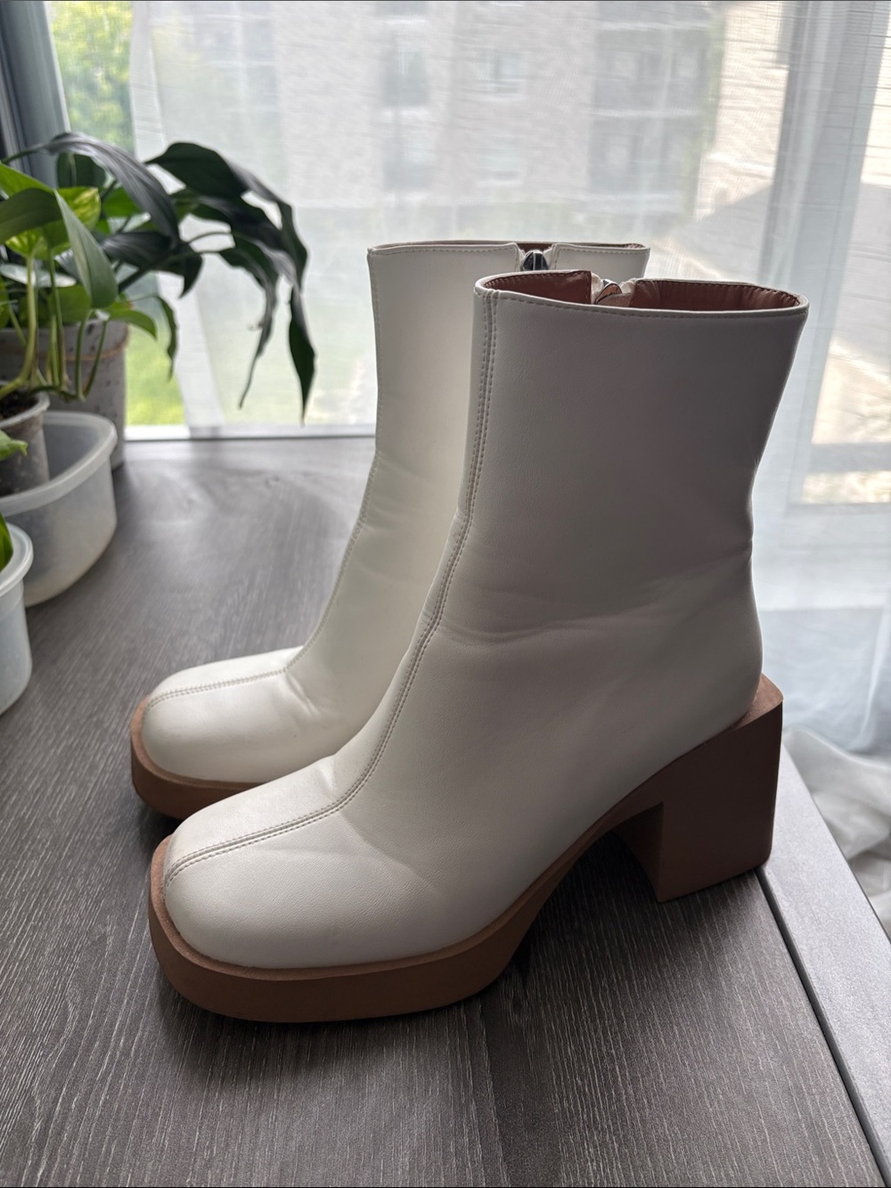 Modern White Platform Block Heel Ankle Boots
